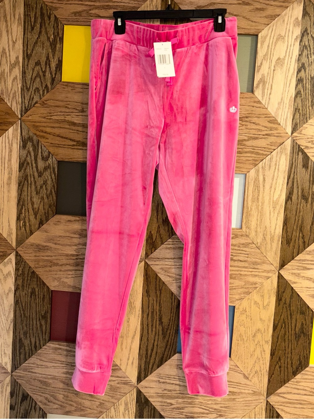 NWT Juicy Couture Velour Sweatpants Hot Barbie Pink Y2K Crown Logo Joggers Sz L - Picture 2 of 8